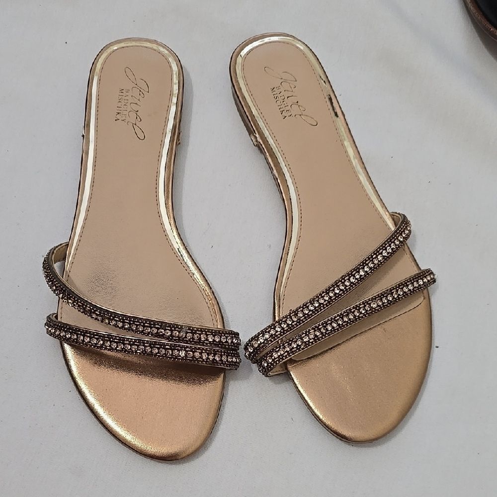 Badgley Mischka Gold Embellished Sandals